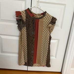 THML Beige and Red Patterned Blouse